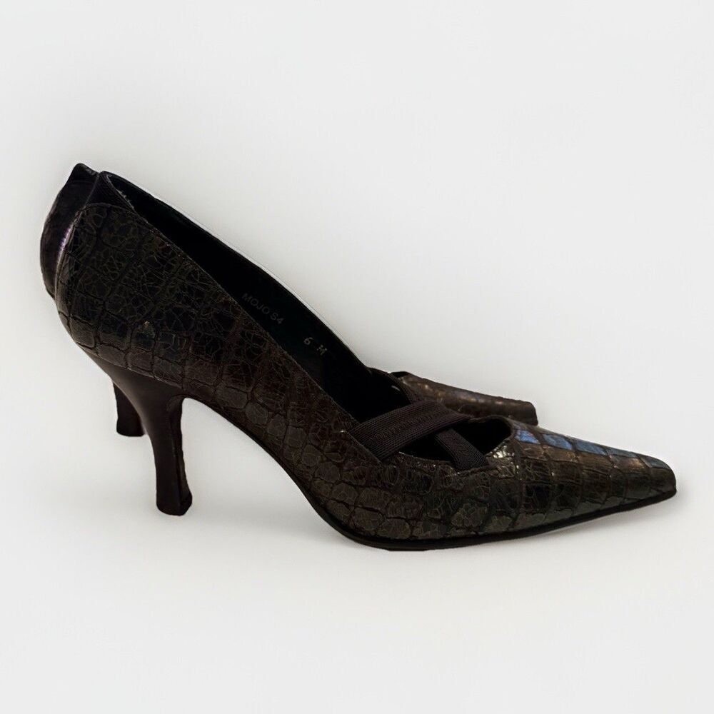 Donald J Pliner Mojo Croc Embossed Leather Pointed Toe Kitten Heels Size 6M